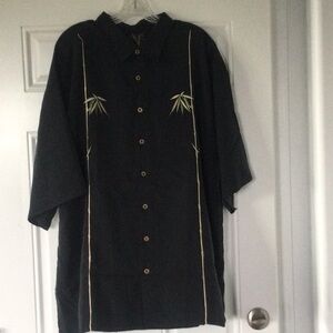 Men's Black Dress Shirt with Bamboo Design